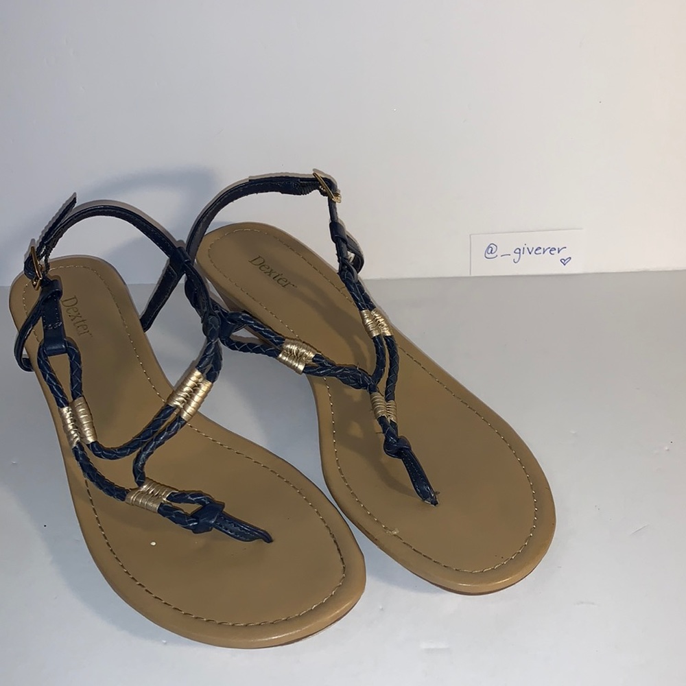 8 Dexter Navy / Gold Braided Wedge Sandal